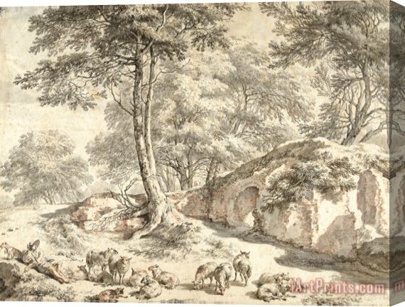 Nicolaes Pietersz Berchem Herder Met Schapen Bij Een Ruine Tussen Bomen Stretched Canvas Print / Canvas Art