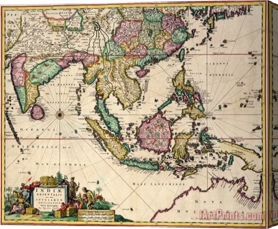 Nicolaes Visscher Claes Jansz General map extending from India and Ceylon to northwestern Australia by way of southern Japan Stretched Canvas Painting / Canvas Art