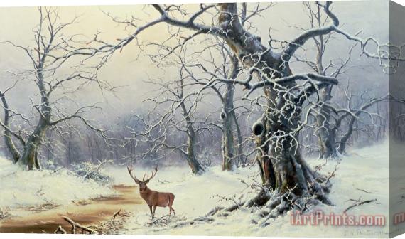 Nils Hans Christiansen  A Stag in a Wooded Landscape Stretched Canvas Painting / Canvas Art