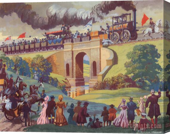Norman Howard The Opening Of The Stockton And Darlington Railway Macmillan Poster Stretched Canvas Print / Canvas Art