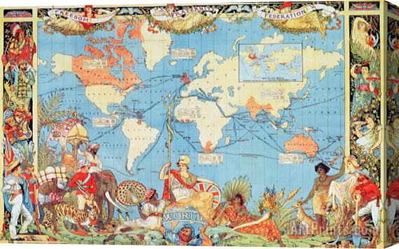 Others Antique Illustrated Map Of The World Stretched Canvas Print / Canvas Art