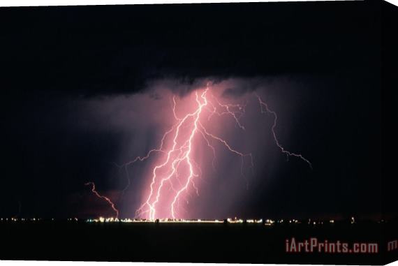 Others Arizona Lightning Over City Lights Stretched Canvas Painting / Canvas Art