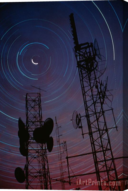 Others Radio Towers And Star Trails Stretched Canvas Print / Canvas Art