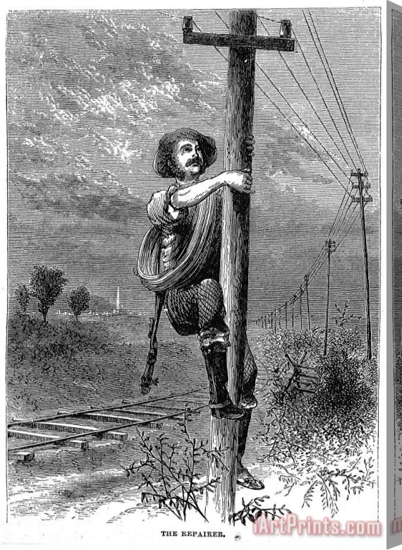 Others Telegraph Repair Man, 1873 Stretched Canvas Print / Canvas Art