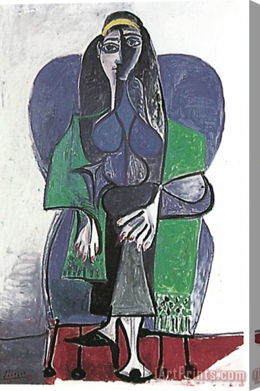 Pablo Picasso Femme Assise a L Echarpe Verde C 1960 Stretched Canvas Painting / Canvas Art