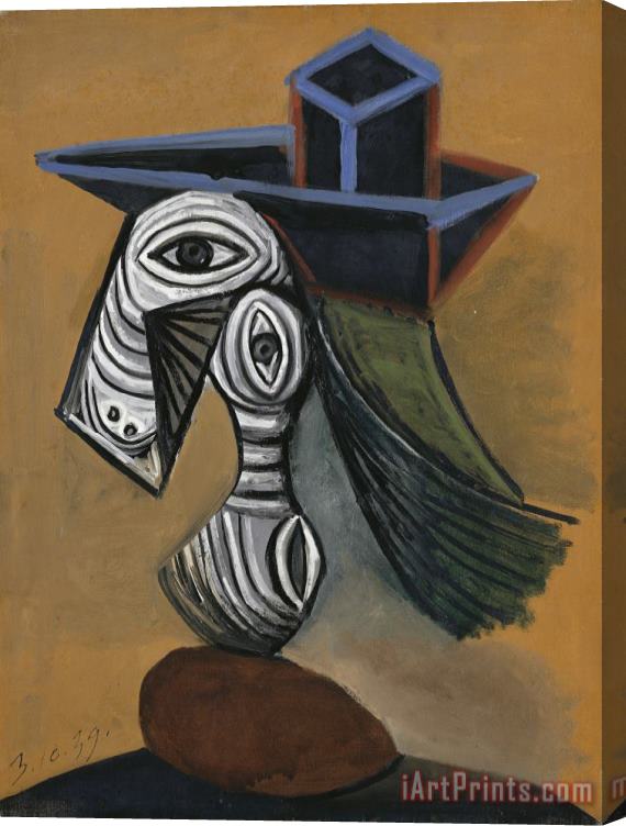 Pablo Picasso Femme Au Chapeau Bleu (woman in a Blue Hat) Stretched Canvas Painting / Canvas Art