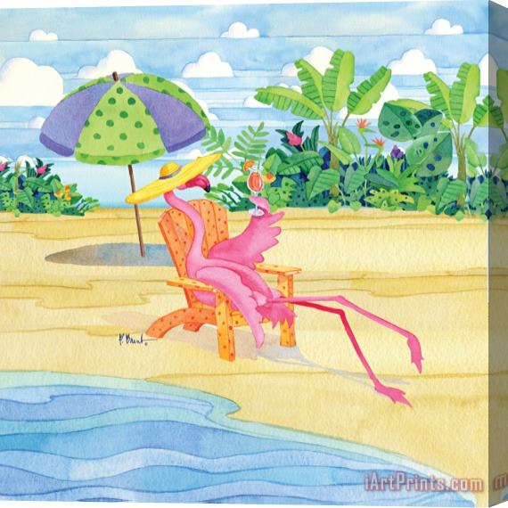 Paul Brent Beach Chair Flamingo Stretched Canvas Print / Canvas Art