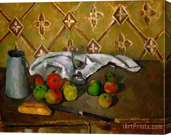 Paul Cezanne Fruits Napkin And Milk Jar Stretched Canvas Print / Canvas Art