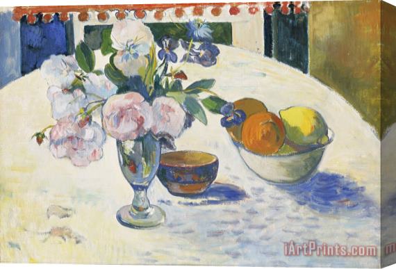 Paul Gauguin Flowers And a Bowl of Fruit on a Table Stretched Canvas Print / Canvas Art