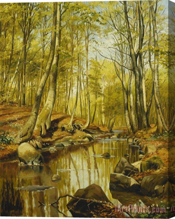 Peder Monsted A Wooded River Landscape Stretched Canvas Print / Canvas Art