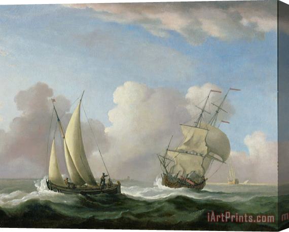 Peter Monamy A Man-o'-War in a Swell and a Sailing Boat Stretched Canvas Print / Canvas Art