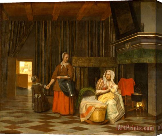 Pieter de Hooch Woman And Child with Serving Maid Stretched Canvas Print / Canvas Art