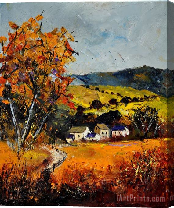 Pol Ledent Autumn and village Stretched Canvas Print / Canvas Art