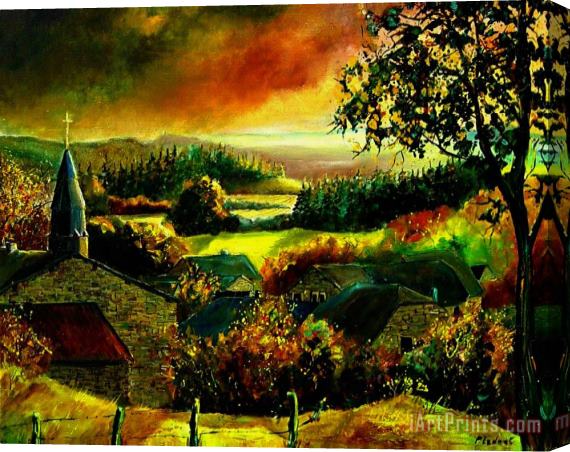 Pol Ledent Autumn In Our Village Ardennes Stretched Canvas Print / Canvas Art
