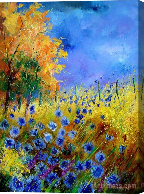 Pol Ledent Orange tree and blue cornflowers Stretched Canvas Print / Canvas Art