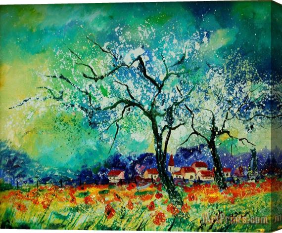 Pol Ledent Poppies and appletrees in blossom Stretched Canvas Print / Canvas Art