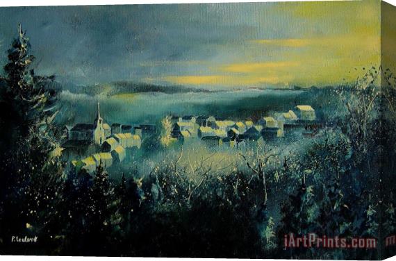 Pol Ledent Village in a misty morning Stretched Canvas Print / Canvas Art