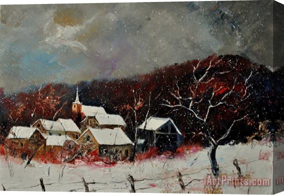 Pol Ledent Village in the snow Stretched Canvas Print / Canvas Art