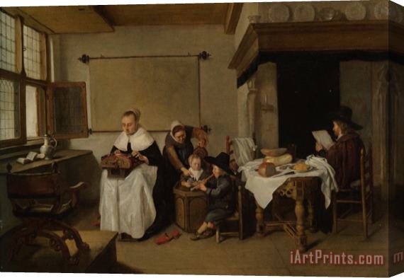 Quiringh Gerritsz. Van Brekelenkam A Domestic Interior with a Family Stretched Canvas Print / Canvas Art