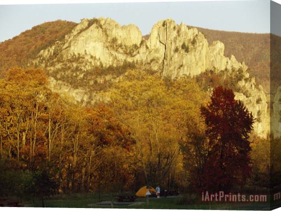 Raymond Gehman Campers at Their Tent at The Base of a 900 Foot High Seneca Rocks Stretched Canvas Print / Canvas Art
