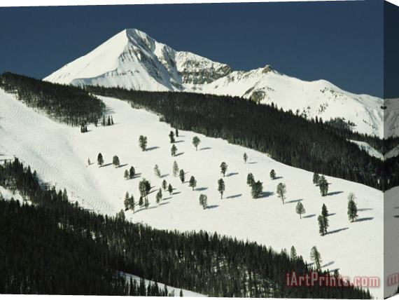 Raymond Gehman Elevated View of Slope at Big Sky Ski Resort Stretched Canvas Print / Canvas Art