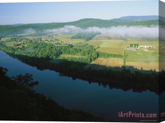 Raymond Gehman Fog Lifts Above Farms Along The Susquehanna River Photograph Taken Near The Endless Mountains Stretched Canvas Print / Canvas Art