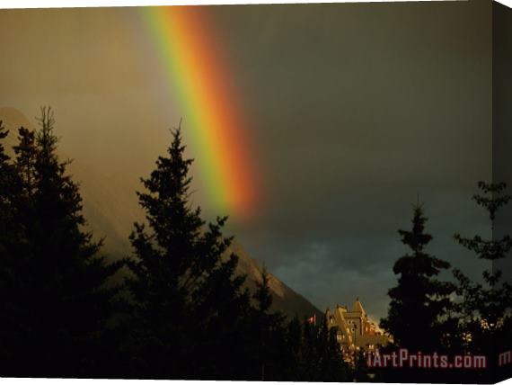 Raymond Gehman Rainbow From Evening Thunderstorm Over Mount Rundle Stretched Canvas Print / Canvas Art