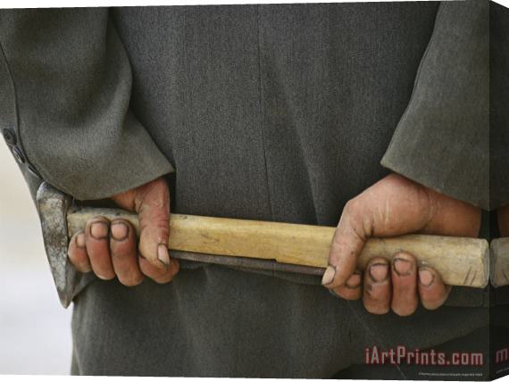 Raymond Gehman Stone Cutter's Hands Hold a Rock Chisel Used for Carving Marble Stretched Canvas Print / Canvas Art