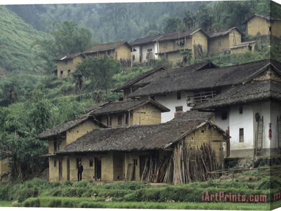Raymond Gehman Terraced Village with Tiled Roofs And Mud Brick Houses Rice Fields Yang River Canyon Stretched Canvas Print / Canvas Art