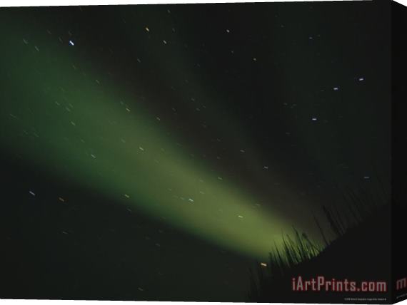 Raymond Gehman The Aurora Borealis Glows Brightly Over The Mackenzie River Stretched Canvas Print / Canvas Art