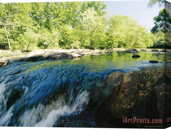 Raymond Gehman Waterfalls on The Eno River Passing Through a Hardwood Forest Stretched Canvas Print / Canvas Art