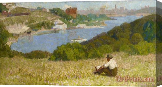 Roland Wakelin Down The Hills to Berry's Bay Stretched Canvas Print / Canvas Art