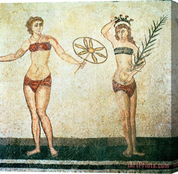 Roman School Women in bikinis from the Room of the Ten Dancing Girls Stretched Canvas Painting / Canvas Art