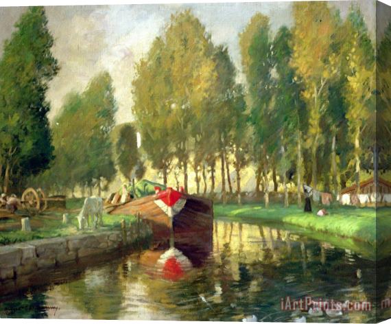 Rupert Charles Wolston Bunny Barge on a River Normandy Stretched Canvas Painting / Canvas Art