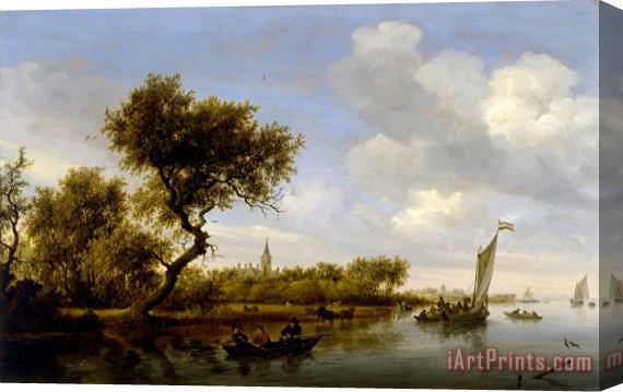 Salomon van Ruysdael River Landscape with a Church in The Distance Stretched Canvas Print / Canvas Art