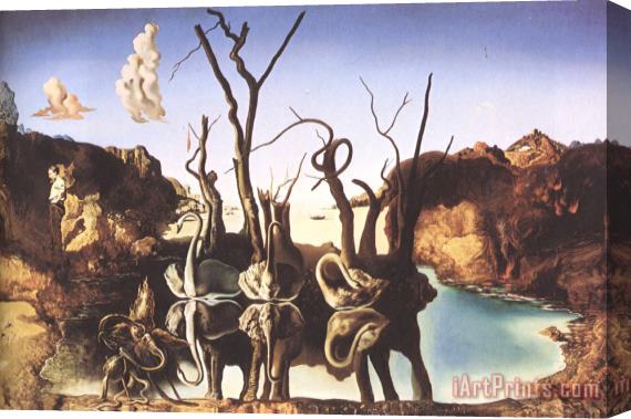 Salvador Dali Cygnes Refletant Des Elephants Stretched Canvas Print / Canvas Art