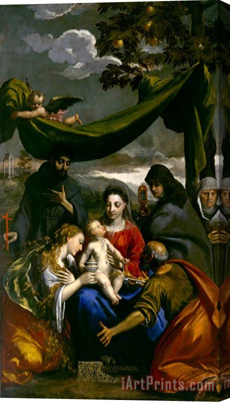Scarsellino Virgin And Child with Saints Mary Magdalene, Peter, Clare, Francis, And an Abbess Stretched Canvas Painting / Canvas Art