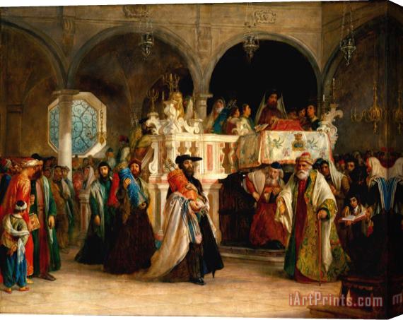 Solomon Alexander Hart The Feast of The Rejoicing of The Law at The Synagogue in Leghorn, Italy Stretched Canvas Print / Canvas Art