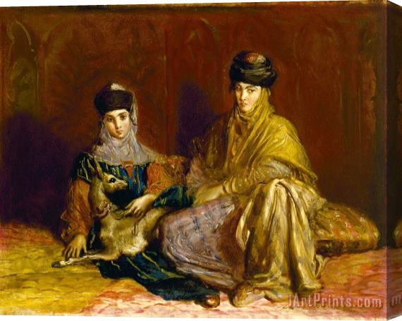Theodore Chasseriau Woman And Little Girl of Constantine with a Gazelle Stretched Canvas Print / Canvas Art