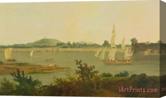 Thomas Daniell Pinnace Sailing Down the Ganges past Monghyr Fort Stretched Canvas Print / Canvas Art