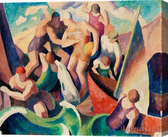 Thomas Hart Benton Study for 'people of Chilmark' a Double Sided Work Stretched Canvas Painting / Canvas Art