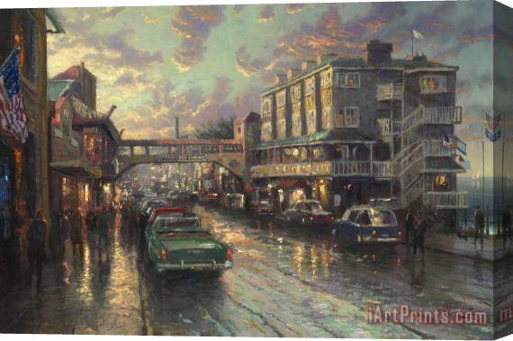 Thomas Kinkade Cannery Row Sunset Stretched Canvas Painting / Canvas Art