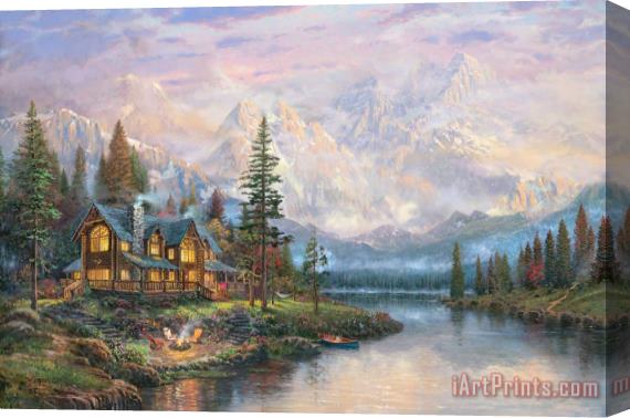 Thomas Kinkade Cathedral Mountain Lodge Stretched Canvas Print / Canvas Art