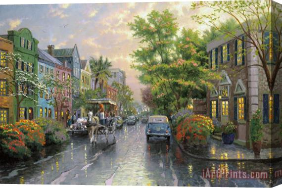 Thomas Kinkade Charleston, Sunset on Rainbow Row Stretched Canvas Print / Canvas Art