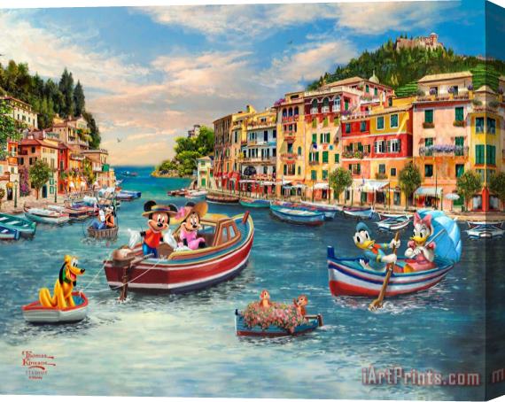 Thomas Kinkade Disney Mickey And Minnie in Italy Stretched Canvas Print / Canvas Art