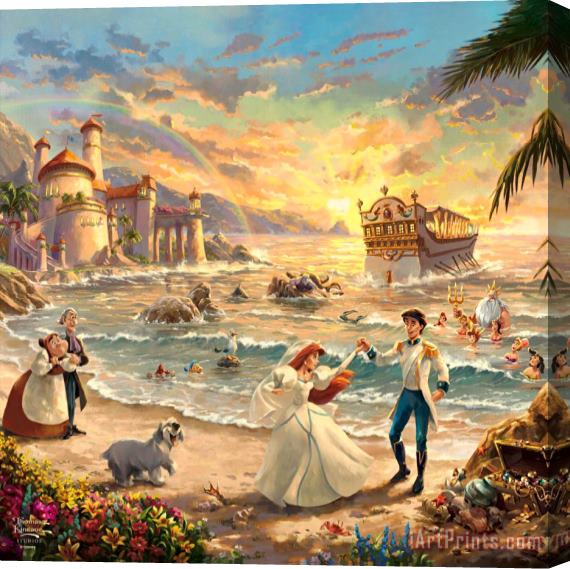 Thomas Kinkade Disney The Little Mermaid Celebration of Love Stretched Canvas Painting / Canvas Art