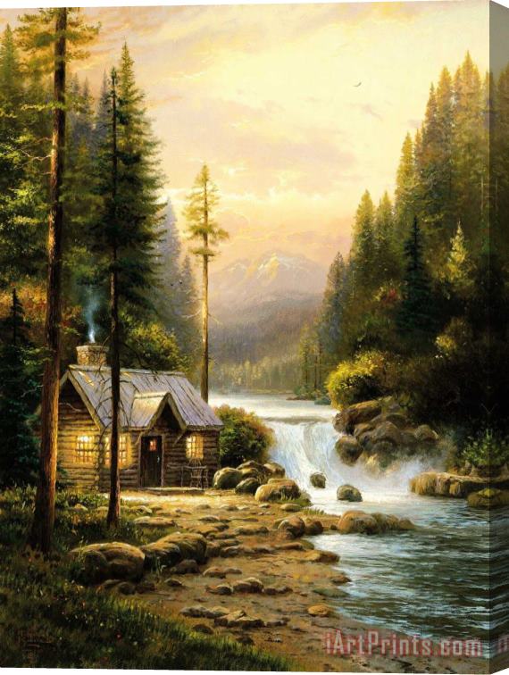 Thomas Kinkade Evening in The Forest Stretched Canvas Painting / Canvas Art