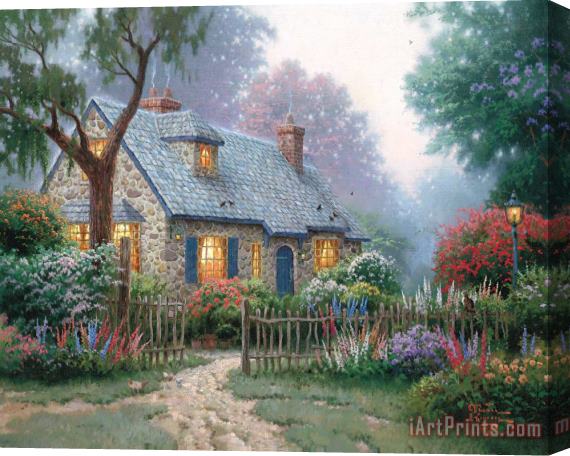 Thomas Kinkade Foxglove Cottage Stretched Canvas Painting / Canvas Art