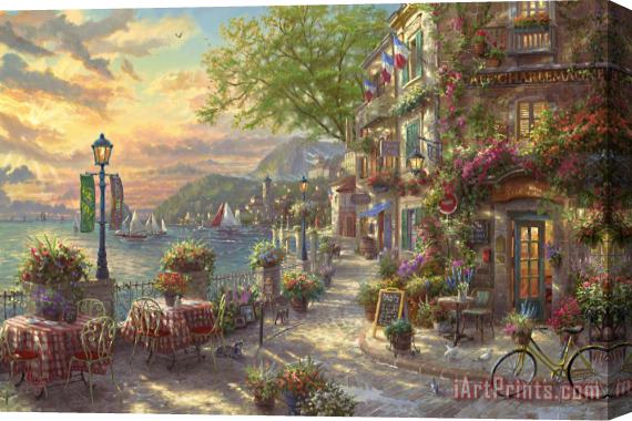Thomas Kinkade French Riviera Cafe Stretched Canvas Print / Canvas Art