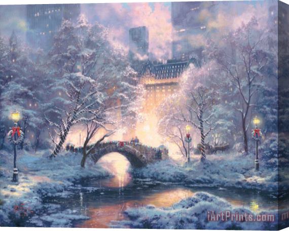 Thomas Kinkade Holiday at Central Park Stretched Canvas Print / Canvas Art